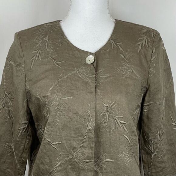 Punt Roma Taupe 100% Linen Embroidered Lace Cottage Coastal Jacket NWT Size 8 - Picture 3 of 12
